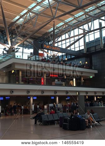 HAMBURG, GERMANY - AUG 28: Hamburg Airport (Flughafen Hamburg) in Germany, as seen on Aug 28, 2016. It is the fifth-busiest of Germany's commercial airports measured by the number of passengers.