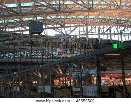 HAMBURG, GERMANY - AUG 28: Hamburg Airport (Flughafen Hamburg) in Germany, as seen on Aug 28, 2016. It is the fifth-busiest of Germany's commercial airports measured by the number of passengers.