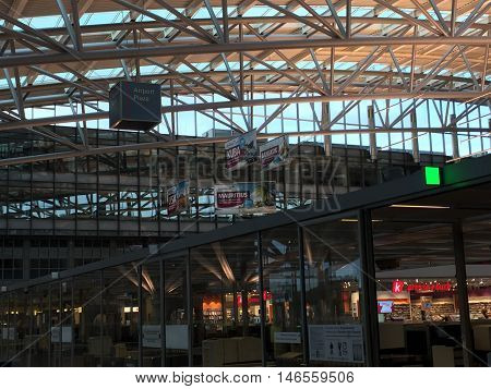 HAMBURG, GERMANY - AUG 28: Hamburg Airport (Flughafen Hamburg) in Germany, as seen on Aug 28, 2016. It is the fifth-busiest of Germany's commercial airports measured by the number of passengers.