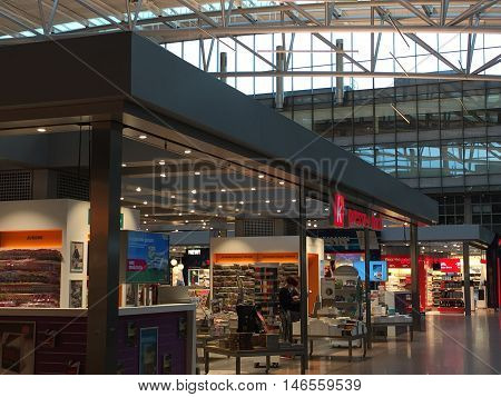 HAMBURG, GERMANY - AUG 28: Hamburg Airport (Flughafen Hamburg) in Germany, as seen on Aug 28, 2016. It is the fifth-busiest of Germany's commercial airports measured by the number of passengers.