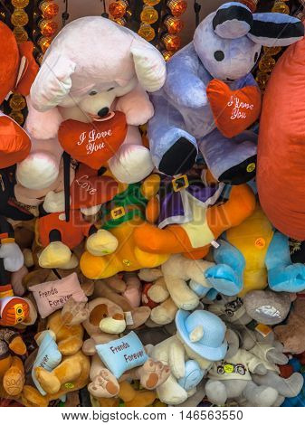Teddy Bears and Cuddly Animal prizes in a Stall on a Fun Fair