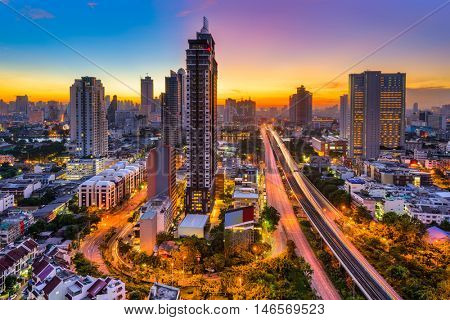 Bangkok, Thailand skyline from Krung Thong Buri.