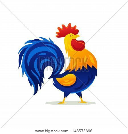 Cartoon drawing of a beautiful rooster. Vector illustration on white background. The symbol of the Chinese New Year.