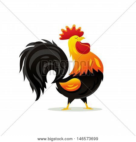 Cartoon drawing of a handsome rooster. Vector illustration on white background. The symbol of the Chinese New Year.