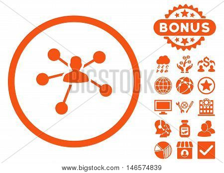 Person Relations icon with bonus. Vector illustration style is flat iconic symbols, orange color, white background.