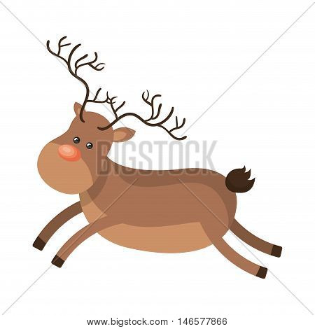 christmas brown reindeer with red nose cartoon. vector illustration