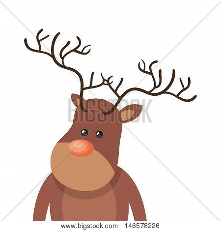 christmas brown reindeer with red nose cartoon. vector illustration