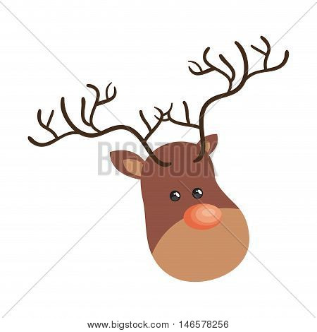 christmas brown reindeer with red nose cartoon. vector illustration