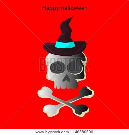 Halloween skull on a red background. Vector illustration