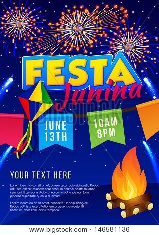 Festa Junina poster. Brazilian june party. Latin American holiday background.