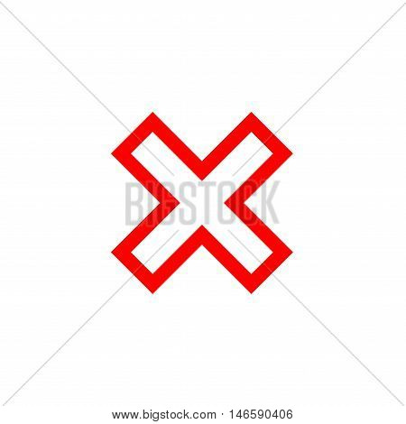 Cross sign element. Red X icon isolated on white background. Simple mark graphic design. Button for vote decision web. Symbol of error check wrong and stop failed. Vector illustration