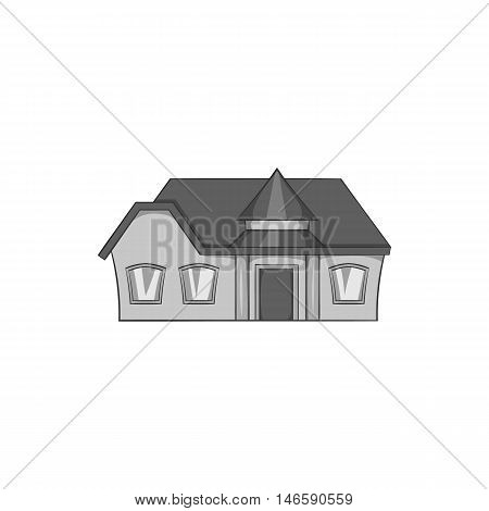 Large single storey house icon in black monochrome style isolated on white background. Building symbol vector illustration