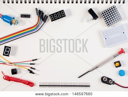 Stem Education, Robot Made On Base Of Microcontroller With Variety Of Sensor And Tools. Topview
