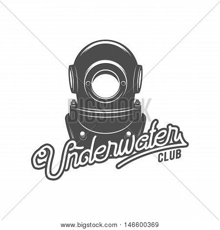 Scuba diving label. Underwater swimming logo. Sea dive, spearfishing, vector illustration