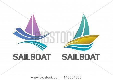 Vector logo design. Colorful nautical sailboat logo symbol binary set.