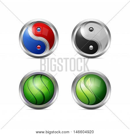 Vector icons. Colorful metallic yin yang symbols set.