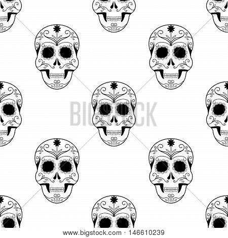 Halloween seamless pattern decoration ghost. Scary wallpaper horror design halloween seamless pattern spooky vector skulls silhouette. Holiday october scary halloween seamless pattern fear skulls.
