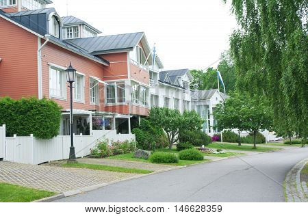 Naantali, Finland - 06 July , 2015: Cloudy Summer Day On The Historic Quarter Of Naantali