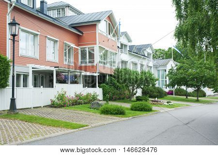 Naantali, Finland - 06 July , 2015: Cloudy Summer Day On The Historic Quarter Of Naantali