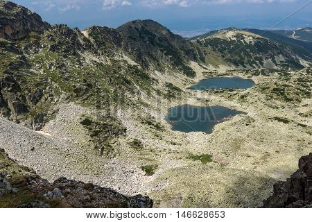 Amazing Panorama to Musalenski lakes from Musala Peak, Rila mountain, Bulgaria