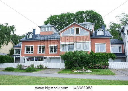 Naantali, Finland - 06 July , 2015: Cloudy Summer Day On The Historic Quarter Of Naantali
