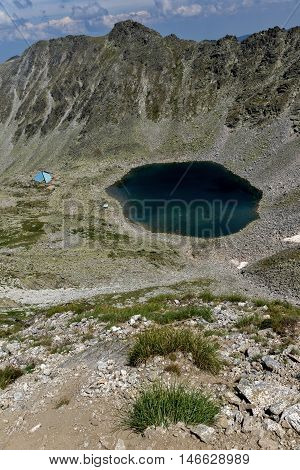 Landscape to Ledenoto (Ice) Lake from Musala Peak, Rila mountain, Bulgaria