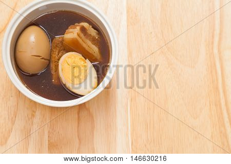 Eggs and pork in brown sauce is a very simple menu that Thai people love to eat. This dish is not soup you should eat it with steam rice for any meal.