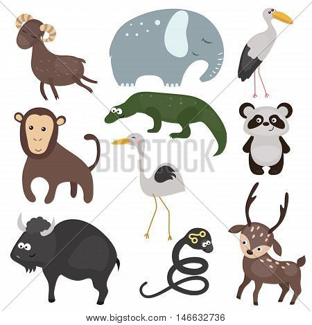 Set of different animals of South America on white background.