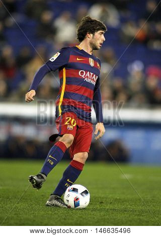 BARCELONA, SPAIN - JAN, 13: Sergi Roberto of FC Barcelona during a Spanish Kings Cup match against RCD Espanyol at the Power8 stadium on January 13, 2016 in Barcelona, Spain