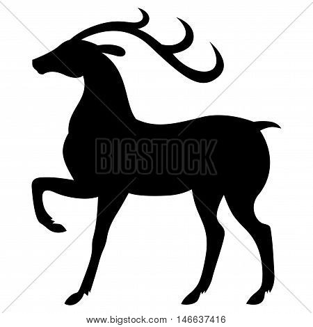 Vector illustrations of silhouette of deer standing with a raised front foot