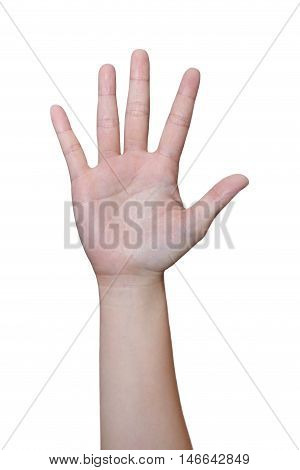 isolated woman hand with stop gesture on white background