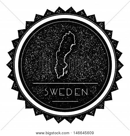 Sweden Map Label With Retro Vintage Styled Design. Hipster Grungy Sweden Map Insignia Vector Illustr