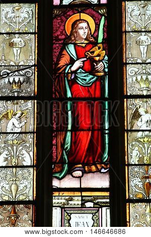 Buchy France - june 23 2016 : stained glass window in the Notre Dame church