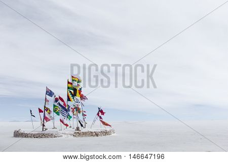 World Flags At Salar De Uyuni (salt Flat), Bolivia