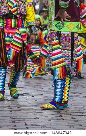 Cusco - Peru - June 06, 2016 : Peruvian Dancers At The Parade In Cusco. People In Traditional Clothe
