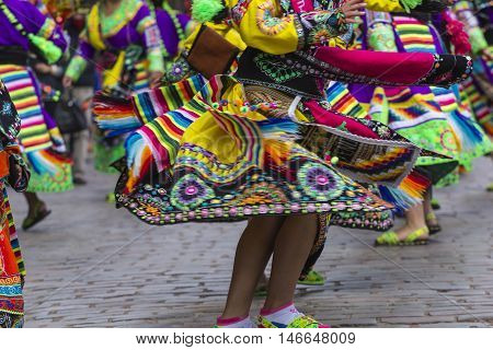Cusco - Peru - June 06, 2016 : Peruvian Dancers At The Parade In Cusco. People In Traditional Clothe