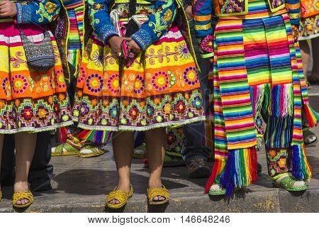 Cusco - Peru - June 06, 2016 : Peruvian Dancers At The Parade In Cusco. People In Traditional Clothe