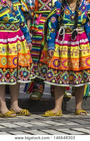 Cusco - Peru - June 06, 2016 : Peruvian Dancers At The Parade In Cusco. People In Traditional Clothe