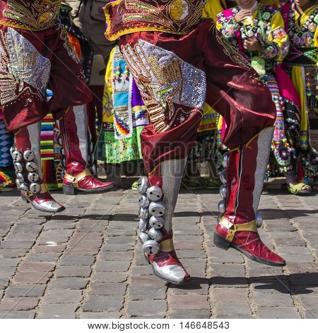 Cusco - Peru - June 06, 2016 : Peruvian Dancers At The Parade In Cusco. People In Traditional Clothe