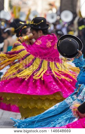 Cusco - Peru - June 06, 2016 : Peruvian Dancers At The Parade In Cusco. People In Traditional Clothe