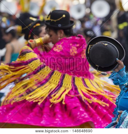 Cusco - Peru - June 06, 2016 : Peruvian Dancers At The Parade In Cusco. People In Traditional Clothe