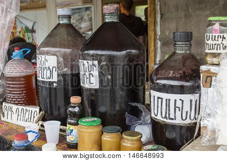 Areni - Armenia - May 01, 2016: Local Wine Sellers At Areni, Aremenia.