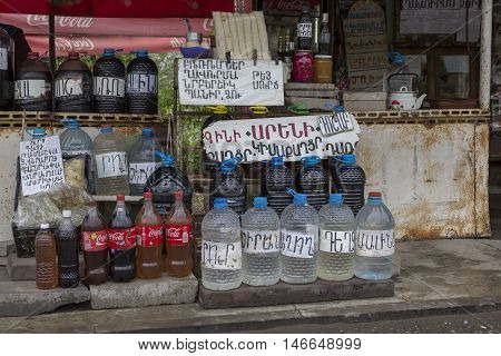 Areni - Armenia - May 01, 2016: Local Wine Sellers At Areni, Aremenia.