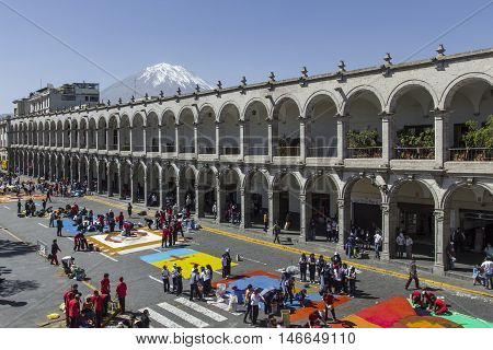 Arequipa, Peru - May 06, 2016: Corpus Christi On Plaza De Armas Square In Arequipa, Peru