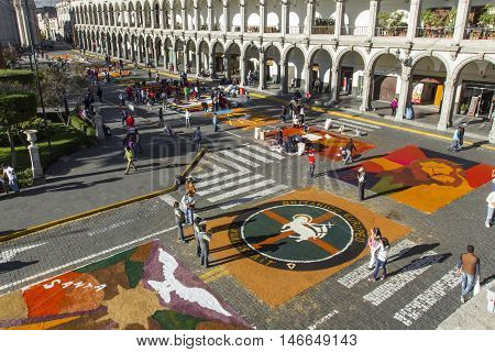 Arequipa, Peru - May 06, 2016: Corpus Christi On Plaza De Armas Square In Arequipa, Peru