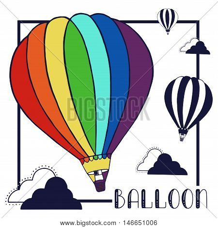 Hot air balloon in the clouds.Vector/ illustration//background/greeting card.