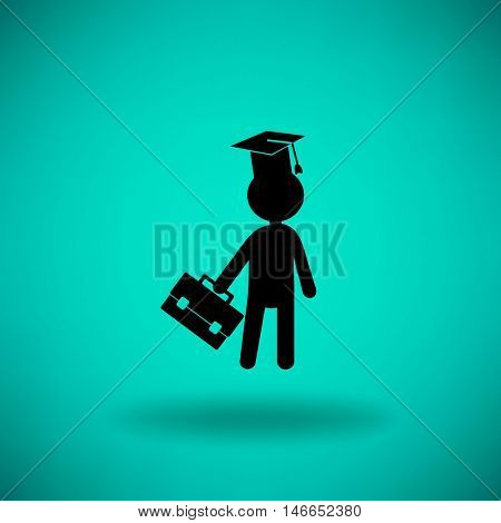 Flat icon. The man in the square academic cap with a briefcase.