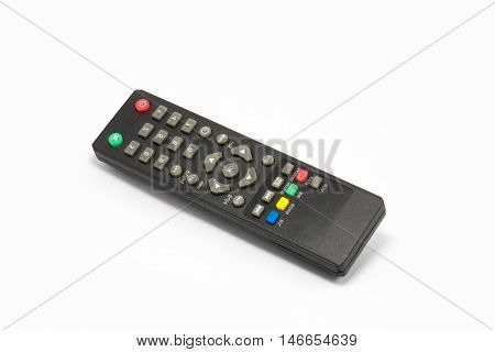 Remote control for sattelite receiver box on white backgruond