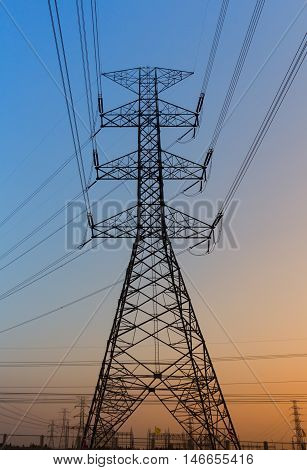 high voltage post. High-voltage tower sky background