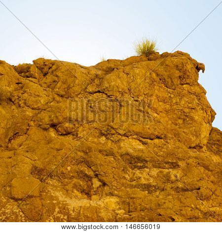 In Oman  The Old Mountain Gorge And Canyon The Deep Cloudy  Sky